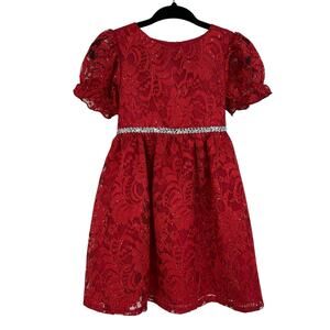 Purple Rose Red Short Sleeve Tie Back Metallic Detail Holiday Dress Girls 24M
